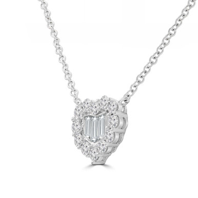 Round Diamond Halo Heart Necklace in White Gold (MD250349)
