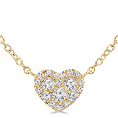 Round Diamond Halo Cluster Heart Necklace in Yellow Gold (MD250365)