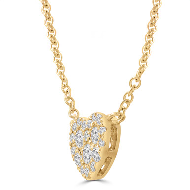 Round Diamond Halo Cluster Heart Necklace in Yellow Gold (MD250365)