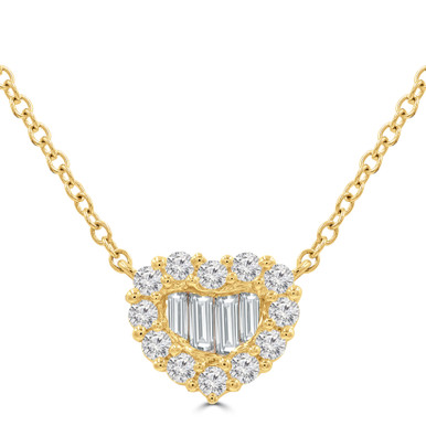 Round Diamond Halo Cluster Heart Necklace in Yellow Gold (MD250366)