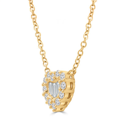 Round Diamond Halo Cluster Heart Necklace in Yellow Gold (MD250366)