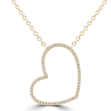 Round Diamond Heart Necklace in Yellow Gold (MD250351)