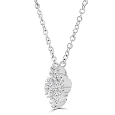 Round Diamond Floral Cluster Clover Necklace in White Gold (MD250352)