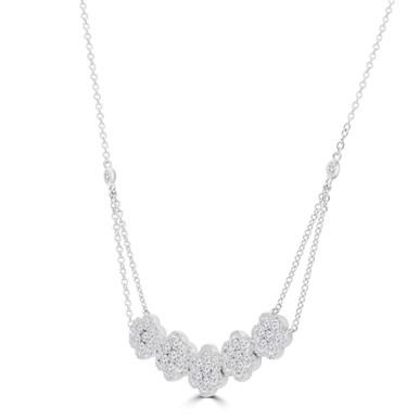 Round Diamond Floral Halo Necklace in White Gold 18 inch (MD210221)