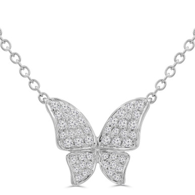 Round Diamond Nature Butterfly Pave Necklace in White Gold (MD250337)