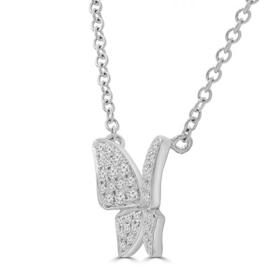 Round Diamond Nature Butterfly Pave Necklace in White Gold (MD250337)