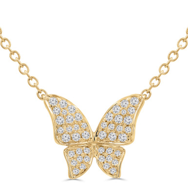 Round Diamond Nature Butterfly Pave Necklace in Yellow Gold (MD250341)