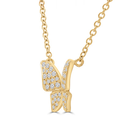 Round Diamond Nature Butterfly Pave Necklace in Yellow Gold (MD250341)