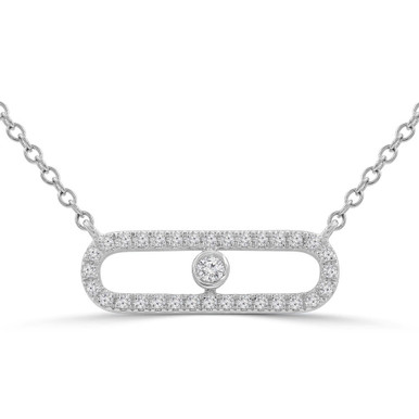 Round Diamond Paperclip Necklace in White Gold (MD250338)