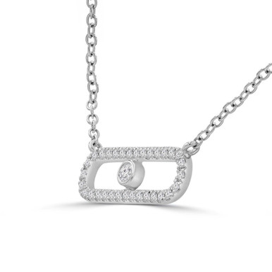 Round Diamond Paperclip Necklace in White Gold (MD250338)