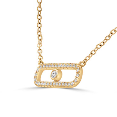 Round Diamond Paperclip Necklace in Yellow Gold (MD250342)