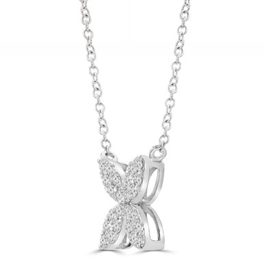 Round Diamond Pave Floral Flower Necklace in White Gold (MD250339)