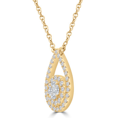 Round Diamond Teardrop Cluster Halo Necklace in Yellow Gold (MD250368)