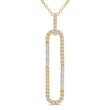 Baguette Diamond Oval Links Other Pendant Necklace in Yellow Gold (MD250369)