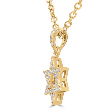 Round Diamond Star of David Symbolic Pendant Necklace in Yellow Gold (MD250353)