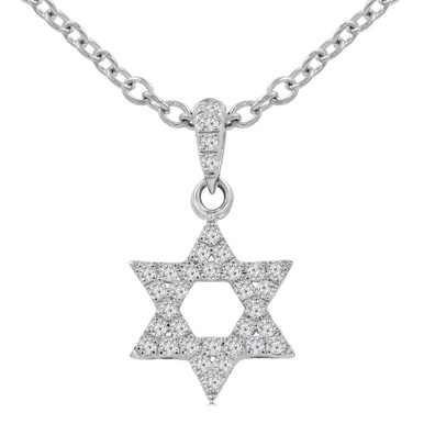 Round Diamond Star of David Symbolic Pendant Necklace in White Gold (MD250354)