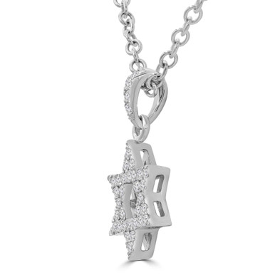 Round Diamond Star of David Symbolic Pendant Necklace in White Gold (MD250354)