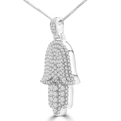 Round Diamond Hamsa Fancy Pendant Necklace in White Gold (MD210051)