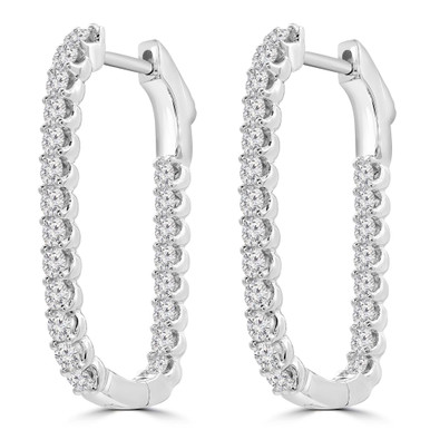 Round Diamond Oval Inside Outside Hoop Earrings in White Gold (MD250383)