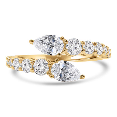 Pear Lab Created Diamond  Dual Center Open Bypass Cocktail Ring in Yellow Gold (MD250262)