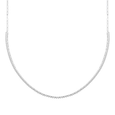 Round Lab Created Diamond Paperclip & Half Tennis Necklace in White Gold (MD250311)