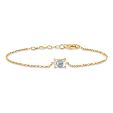 Emerald Lab Created Diamond  Solitaire Chain Bracelet in Yellow Gold (MD250314)