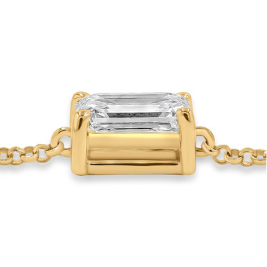 Emerald Lab Created Diamond  Solitaire Chain Bracelet in Yellow Gold (MD250314)