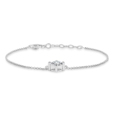 Round Lab Created Diamond  Solitaire Compass Prong Chain Bracelet in White Gold   (MD250318)