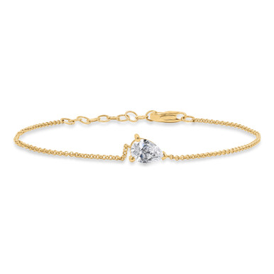Pear Lab Created Diamond  Solitaire Chain Bracelet in Yellow Gold (MD250313)