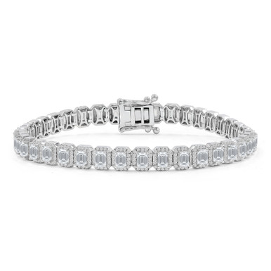 Emerald Lab Created Diamond  Halo Tennis Bracelet in White Gold (MD250326)
