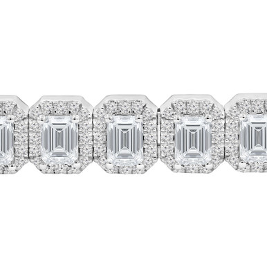 Emerald Lab Created Diamond  Halo Tennis Bracelet in White Gold (MD250326)