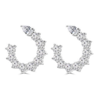 Pear Lab Created Diamond  Half Hoop Stud Earrings in White Gold (MD250307)