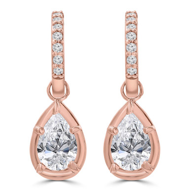 Pear Lab Created Diamond  Huggie Drop/Dangle Earrings in Rose Gold (MD250305)