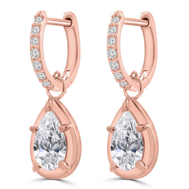 Pear Lab Created Diamond  Huggie Drop/Dangle Earrings in Rose Gold (MD250305)