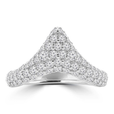 Round Lab Created Diamond  Pave Chevron Cocktail Ring in White Gold (MD250253)