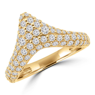 Round Lab Created Diamond  Pave Chevron Cocktail Ring in Yellow Gold (MD250265)