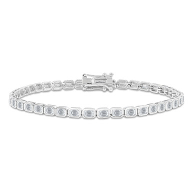 Emerald Lab Created Diamond  Bezel set Tennis Bracelet in White Gold (MD250323)