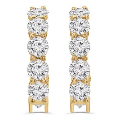 Round Lab Created Diamond  Inside Outside Half Huggie Shared-prong Stud Earrings in Yellow Gold (MD250308)