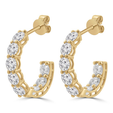 Round Lab Created Diamond  Inside Outside Half Huggie Shared-prong Stud Earrings in Yellow Gold (MD250308)