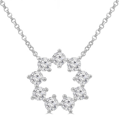 Round Lab Created Diamond Floral Circle Necklace in White Gold (MD250392)