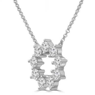Round Lab Created Diamond Floral Circle Necklace in White Gold (MD250392)