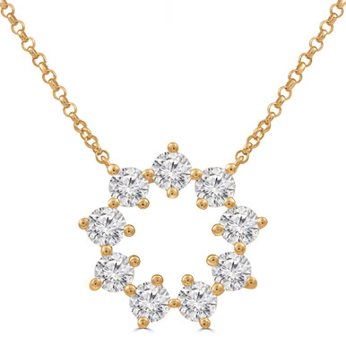Round Lab Created Diamond Floral Circle Necklace in Yellow Gold (MD250394)