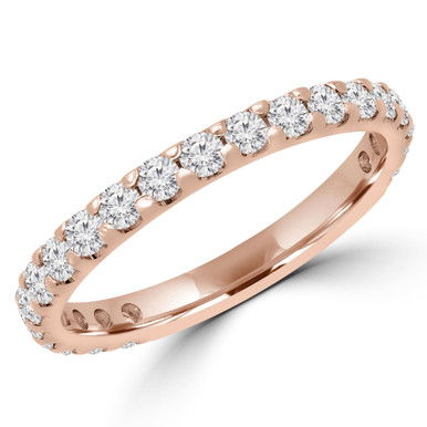 Round Lab Created Diamond  3/4 Way Shared-prong Semi-Eternity Anniversary Wedding Band Ring in Rose Gold (MD250218)