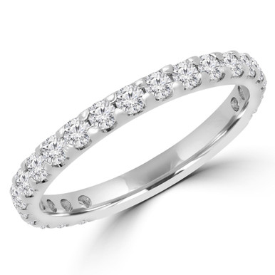 Round Lab Created Diamond  3/4 Way Semi-Eternity Anniversary Wedding Band Ring in White Gold (MD250221)