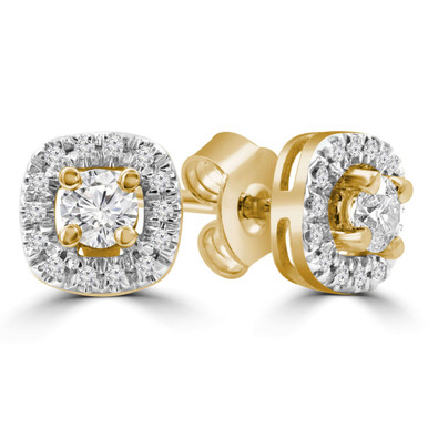 Round Diamond Halo Stud Earrings in Yellow Gold (MD210248)
