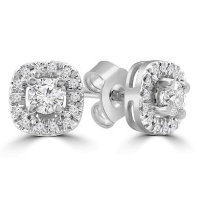 Round Diamond Halo Stud Earrings in White Gold (MD210249)