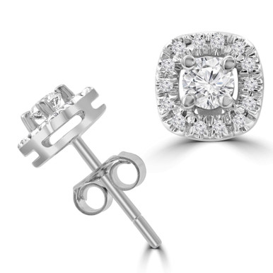 Round Diamond Halo Stud Earrings in White Gold (MD210249)