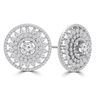Round Diamond 6-Prong Double Floral Halo Stud Earrings in White Gold (MD230170)