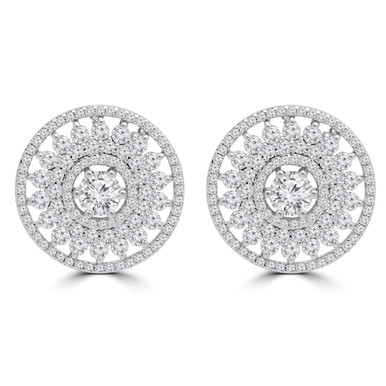 Round Diamond 6-Prong Double Floral Halo Stud Earrings in White Gold (MD230170)