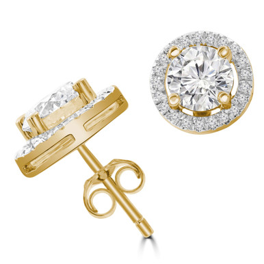 Round Diamond Halo Stud Earrings in Yellow Gold (MD210279)